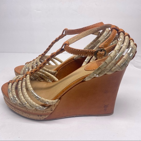 Frye Shay Strappy Leather Snake Wedges - Picture 4 of 6